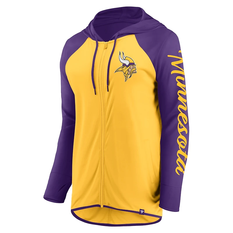 Sweat à capuche entièrement zippé avec inscription Minnesota Vikings doré/violet Fanatics pour femme