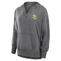 Sweat à capuche col en V molleton français délavé pour femme Fanatics Heather Charcoal Minnesota Vikings Initiative Snow Wash