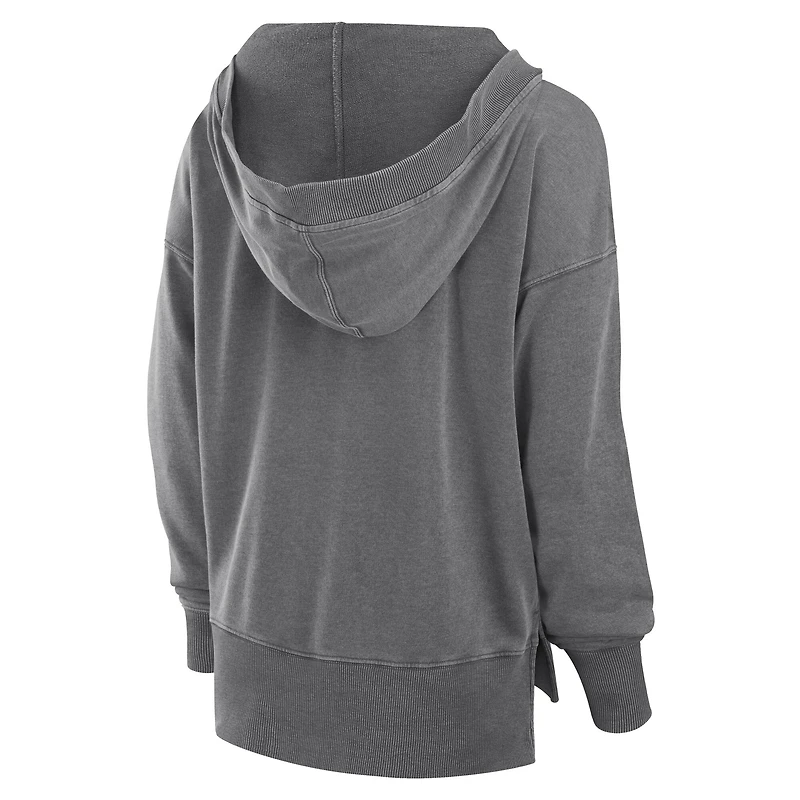 Sweat à capuche col en V molleton français délavé pour femme Fanatics Heather Charcoal Minnesota Vikings Initiative Snow Wash