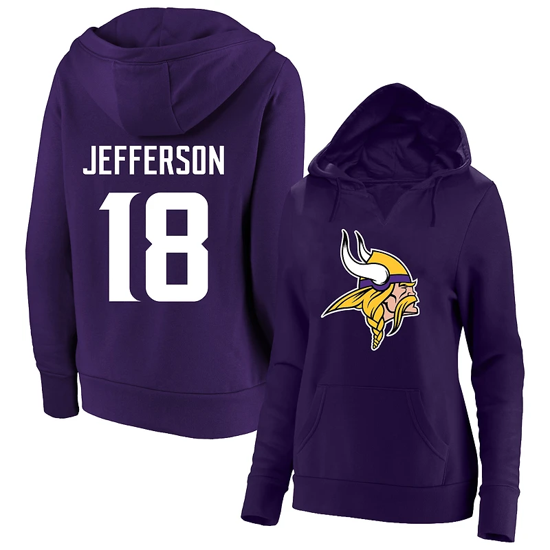 Women's Fanatics Justin Jefferson Purple Minnesota Vikings Plus Player Name & Number V-Neck Hoodie