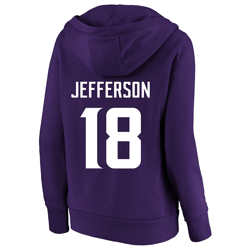 Women's Fanatics Justin Jefferson Purple Minnesota Vikings Plus Player Name & Number V-Neck Hoodie