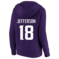 Women's Fanatics Justin Jefferson Purple Minnesota Vikings Plus Player Name & Number V-Neck Hoodie