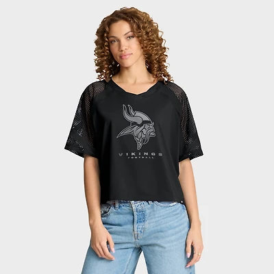 Women's Fanatics Minnesota Vikings Oversized Raglan V-Neck Blackout Fashion Jersey