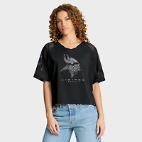 Maillot surdimensionné à col en V et raglan Fanatics des Vikings du Minnesota pour femmes, noir tendance