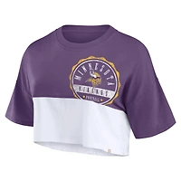 Women's Fanatics Purple/White Minnesota Vikings Boxy Color Split Cropped T-Shirt