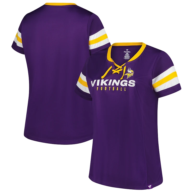 Women's Fanatics Purple Minnesota Vikings Plus Rhinestone Redzone Athena Lace-Up Notch Neck T-Shirt