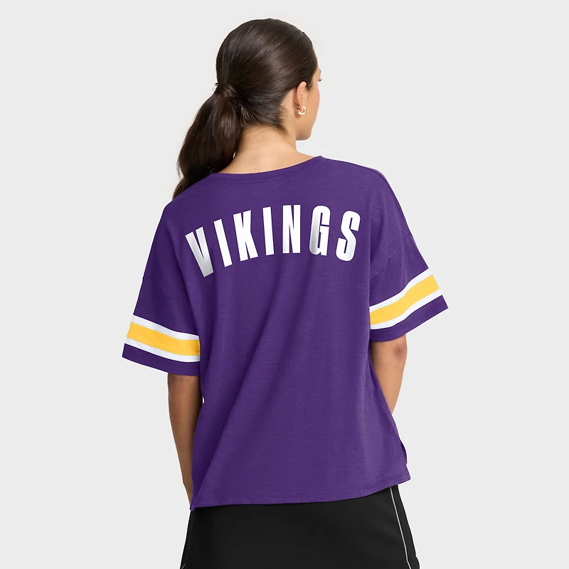 T-shirt violet Fanatics pour femme, motif Redzone Curl Route des Vikings du Minnesota