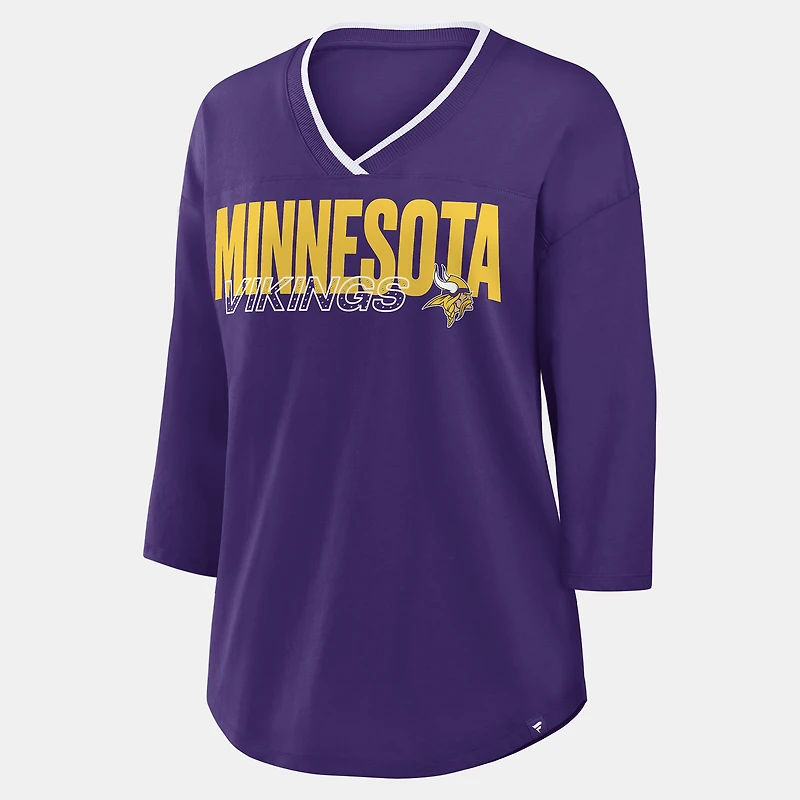 T-shirt à manches 3/4 et col en V Fanatics violet Minnesota Vikings Team First Deceptive Juke pour femmes