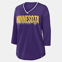 T-shirt à manches 3/4 et col en V Fanatics violet Minnesota Vikings Team First Deceptive Juke pour femmes