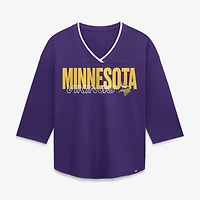 T-shirt à manches 3/4 et col en V Fanatics violet Minnesota Vikings Team First Deceptive Juke pour femmes