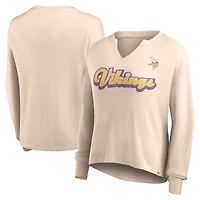 Women's Fanatics Tan Minnesota Vikings Go For It Notch Neck Waffle Knit Lightweight Long Sleeve T-Shirt