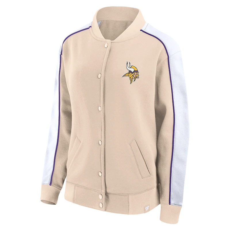 Women's Fanatics Tan Minnesota Vikings Lounge Full-Snap Varsity Jacket
