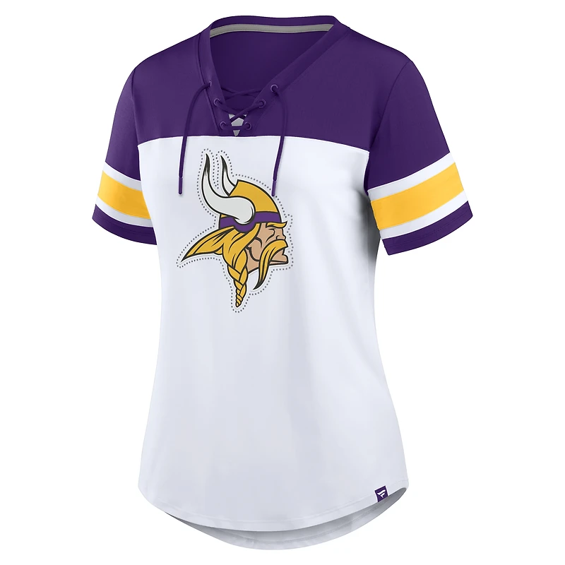 Women's Fanatics White/Purple Minnesota Vikings Athena Rhinestone Lace-Up V-Neck T-Shirt