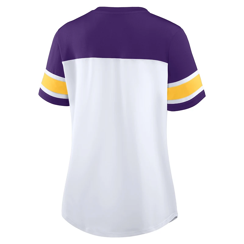 Women's Fanatics White/Purple Minnesota Vikings Athena Rhinestone Lace-Up V-Neck T-Shirt