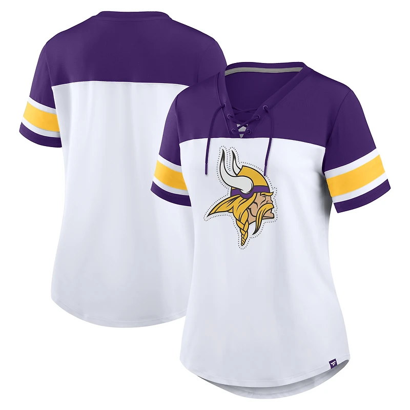 Women's Fanatics White/Purple Minnesota Vikings Athena Rhinestone Lace-Up V-Neck T-Shirt