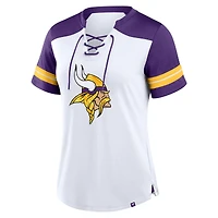 Women's Fanatics White/Purple Minnesota Vikings Foiled Primary Lace-Up T-Shirt