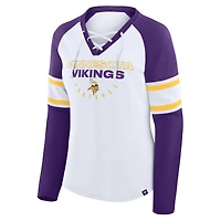 Women's Fanatics White/Purple Minnesota Vikings Redzone Blitz Package Raglan Lace-Up V-Neck Long Sleeve T-Shirt