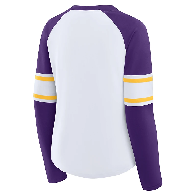 Women's Fanatics White/Purple Minnesota Vikings Redzone Blitz Package Raglan Lace-Up V-Neck Long Sleeve T-Shirt