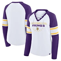 T-shirt à manches longues et col en V lacets pour femme Fanatics, blanc/violet, Minnesota Vikings Redzone Blitz Package
