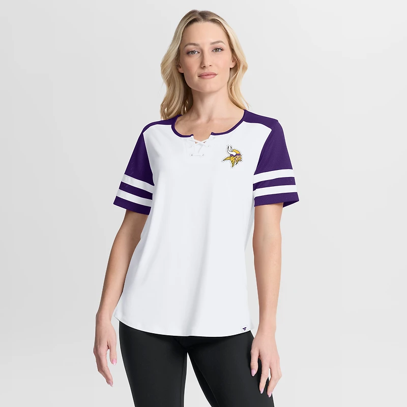 Women's Fanatics White/Purple Minnesota Vikings Touchdown Pass Athena Lace-Up T-Shirt