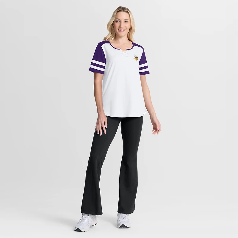 Women's Fanatics White/Purple Minnesota Vikings Touchdown Pass Athena Lace-Up T-Shirt