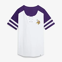 T-shirt à lacets Fanatics blanc/violet Minnesota Vikings Touchdown Pass Athena pour femmes