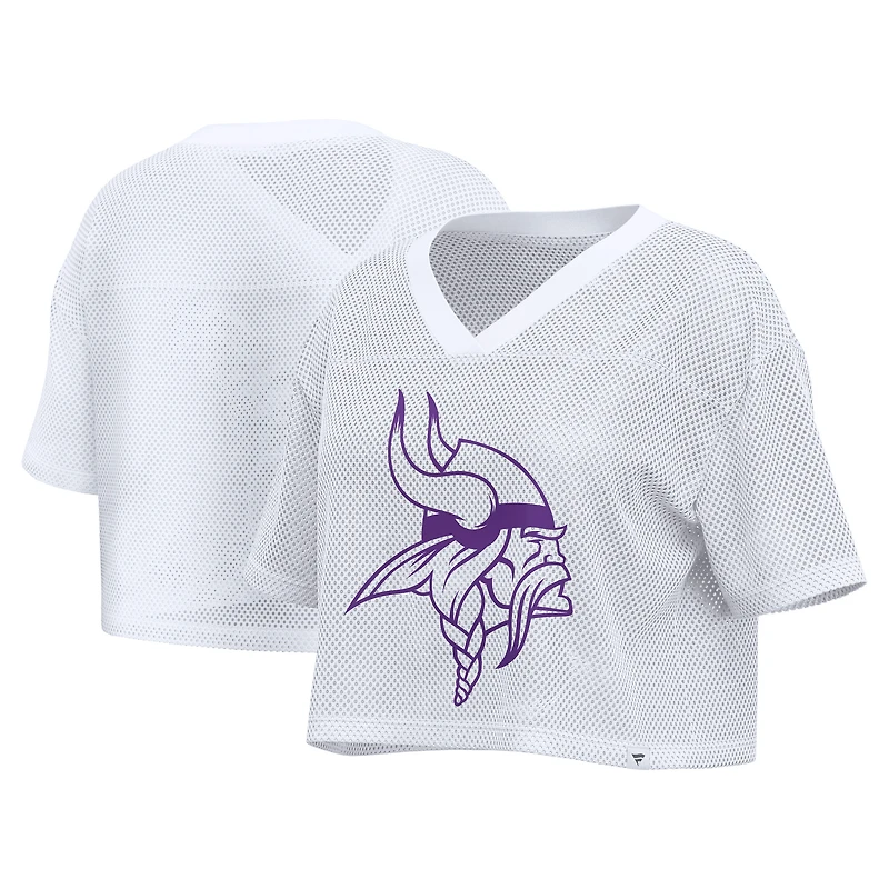 Maillot Fanatics blanc pour femmes Minnesota Vikings, coupe oversize, en maille, col V court