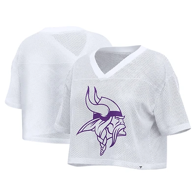 Maillot Fanatics blanc pour femmes Minnesota Vikings, coupe oversize, en maille, col V court