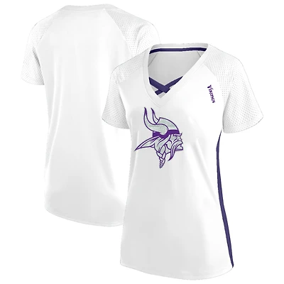 T-shirt à lacets et col en V paillettes pour femmes Fanatics blanc Minnesota Vikings grande taille