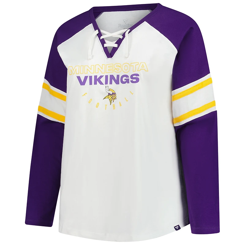Women's Fanatics White Minnesota Vikings Plus Redzone Lace Up Long Sleeve T-Shirt