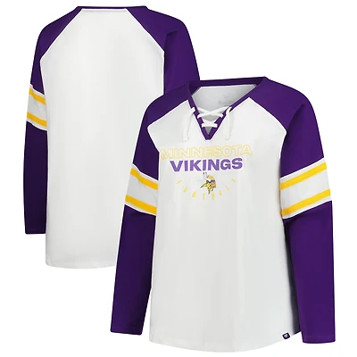 T-shirt à manches longues et lacets Redzone pour femme, blanc, grande taille, des Vikings du Minnesota