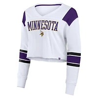 T-shirt à manches longues extensible et court pour femme Fanatics des Minnesota Vikings blanc