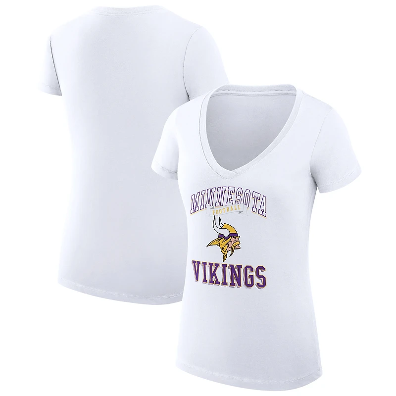 Women's G-III 4Her by Carl Banks White Minnesota Vikings Super-Slim Fit Lightweight Team Logo Graphic V-Neck T-Shirt