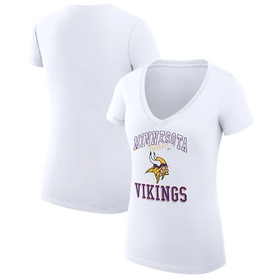 Women's G-III 4Her by Carl Banks White Minnesota Vikings Super-Slim Fit Lightweight Team Logo Graphic V-Neck T-Shirt