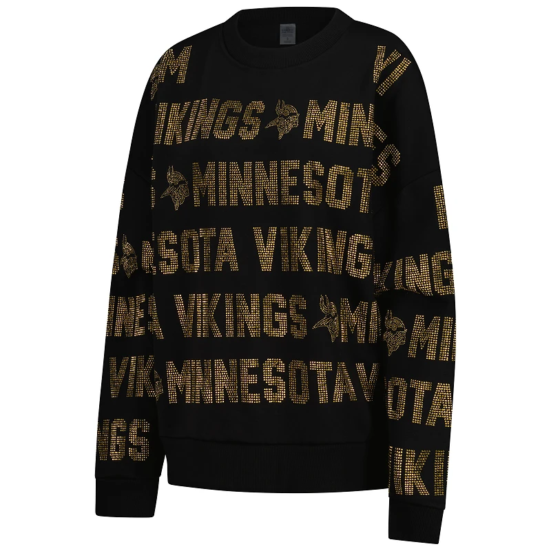 Women's Gameday Couture Black Minnesota Vikings Oversized Hype Era Rhinestone Text Sweatshirt