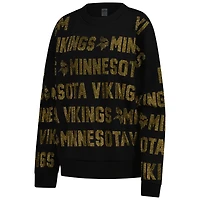 Women's Gameday Couture Black Minnesota Vikings Oversized Hype Era Rhinestone Text Sweatshirt