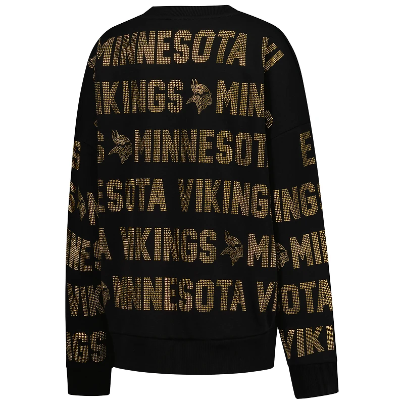 Sweat-shirt surdimensionné noir Gameday Couture pour femme avec texte en strass des Vikings du Minnesota