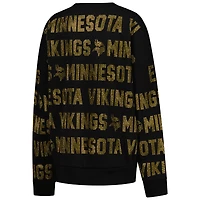 Sweat-shirt surdimensionné noir Gameday Couture pour femme avec texte en strass des Vikings du Minnesota