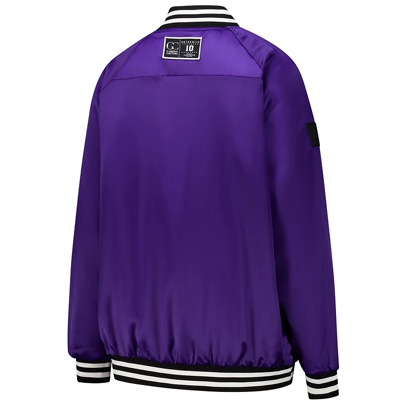 Veste aviateur surdimensionnée à boutons-pression et strass pour femme Gameday Couture violet/blanc des Minnesota Vikings