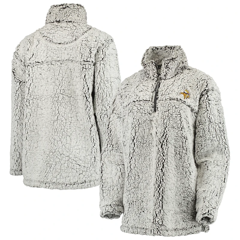 Veste pull-over grise Minnesota Vikings pour femme, en sherpa, à quart de zip