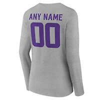 T-shirt à manches longues et col en V authentique personnalisé avec nom numéro des Vikings du Minnesota pour femmes, gris