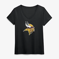 Women's Logo Athletic Black Minnesota Vikings Primary V-Neck T-Shirt