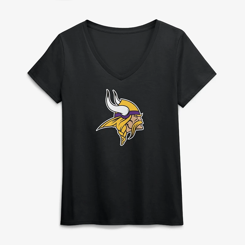 Women's Logo Athletic Black Minnesota Vikings Primary V-Neck T-Shirt