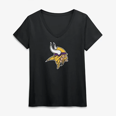 Women's Logo Athletic Black Minnesota Vikings Primary V-Neck T-Shirt