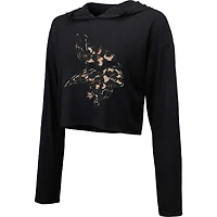 Women's Majestic Threads Black Minnesota Vikings Leopard Cropped Pullover Hoodie