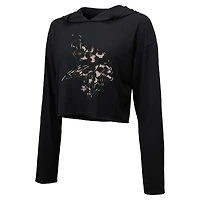 Majestic Threads pour femmes Justin Jefferson Noir Minnesota Vikings Léopard Nom et numéro du joueur Sweat à capuche court manches longues