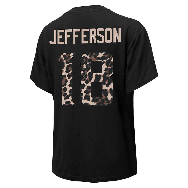 T-shirt Majestic Threads pour femmes Justin Jefferson, noir, Minnesota Vikings, léopard, nom et numéro du joueur
