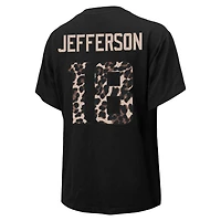 T-shirt Majestic Threads pour femmes Justin Jefferson, noir, Minnesota Vikings, léopard, nom et numéro du joueur