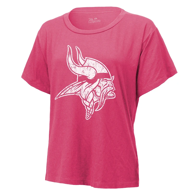 Women's Majestic Threads Justin Jefferson Pink Minnesota Vikings Name & Number T-Shirt
