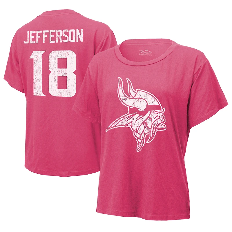 T-shirt Majestic Threads pour femmes Justin Jefferson rose Minnesota Vikings nom et numéro